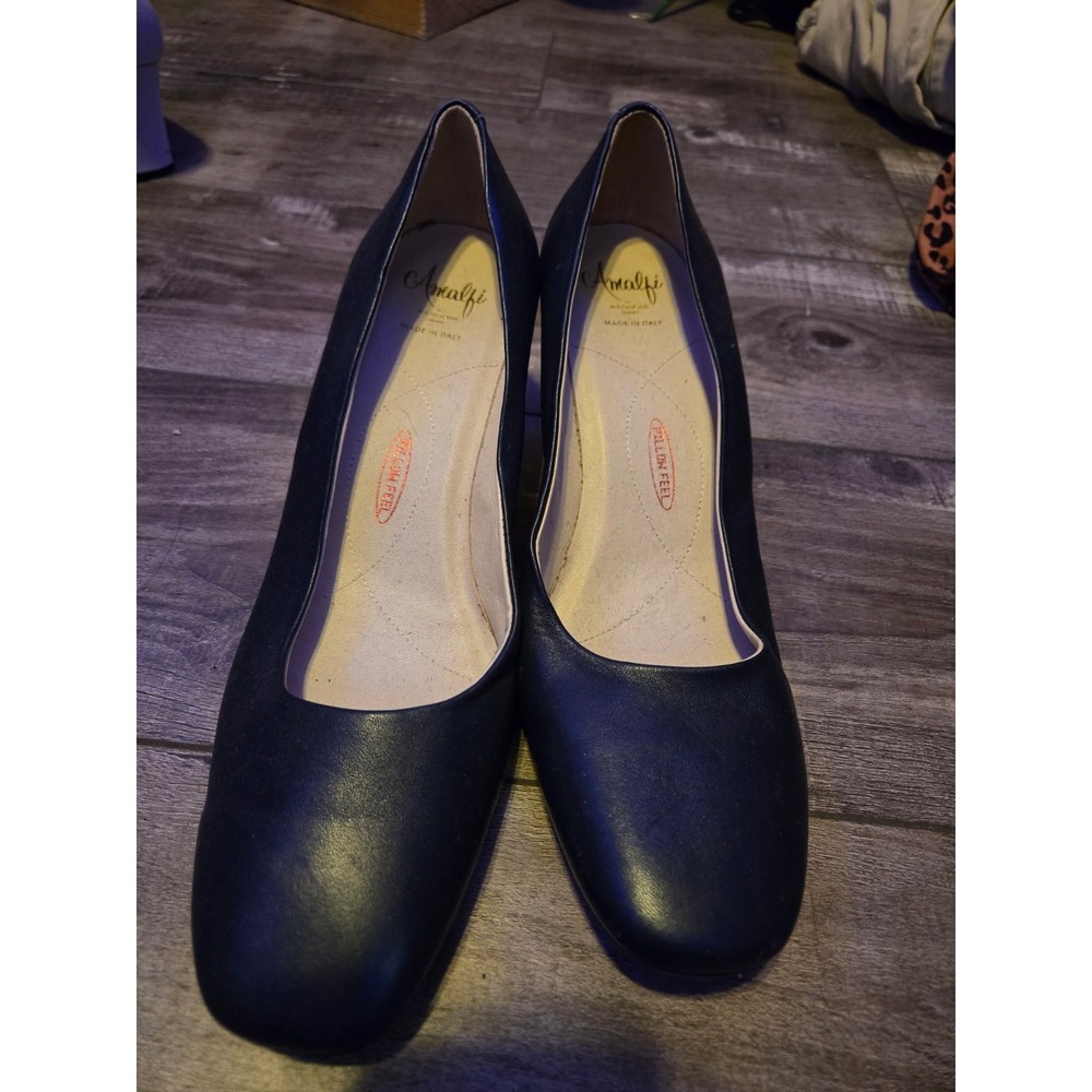 NEW Amalfi by Rangoni Sven Pump Navy Leather Square Toe Made in Italy Sz 11.5M